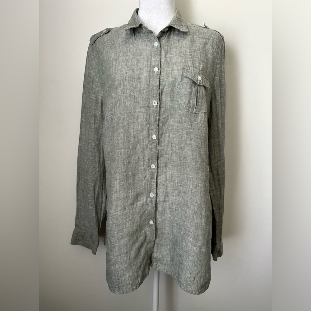 ISLAND COMPANY 100% Linen Button Down Long Sleeve Shirt Women’s (~ Small )